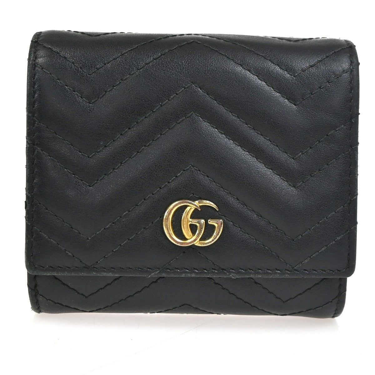 GUCCI GG Marmont Compact Bifold Wallet Purse Leather Black GHW Italy 69YH976
