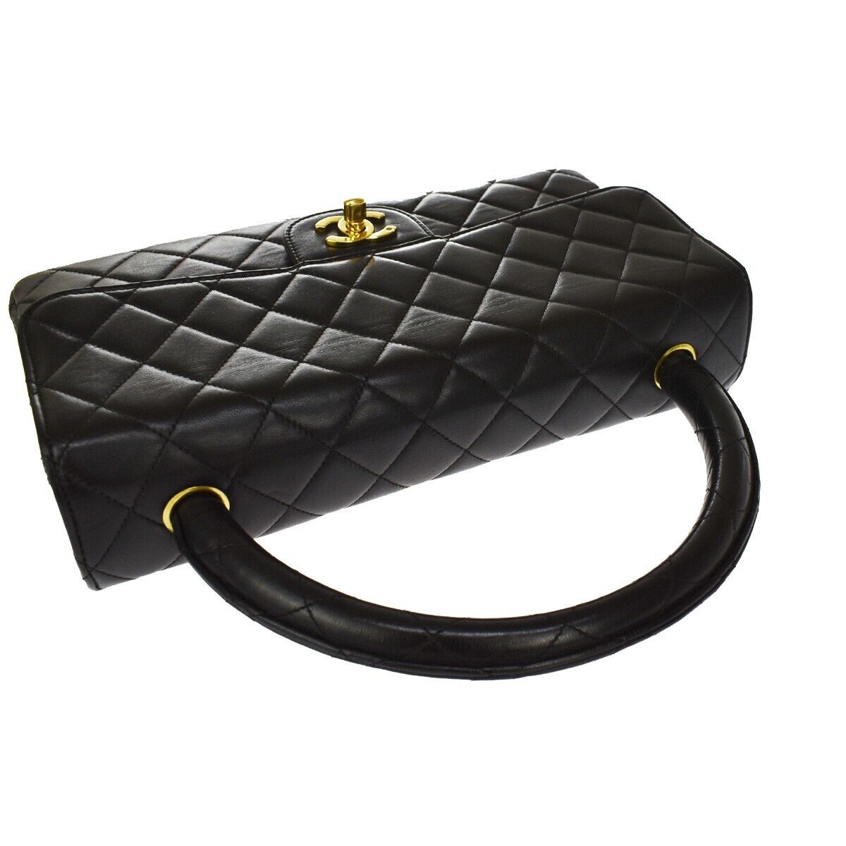 CHANEL CC Matelasse 25 Pair Hand Bag Leather Black Gold Vintage 6019LC172