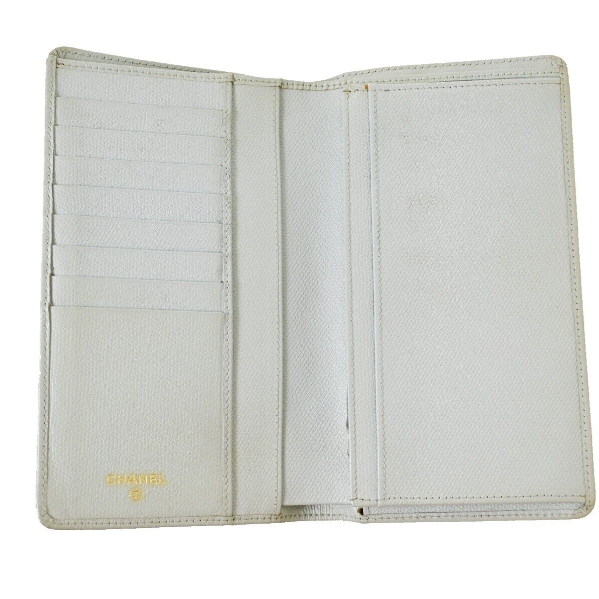 CHANEL CC Logo Long Bifold Wallet Purse Leather Light Blue Gold Italy 05GA676