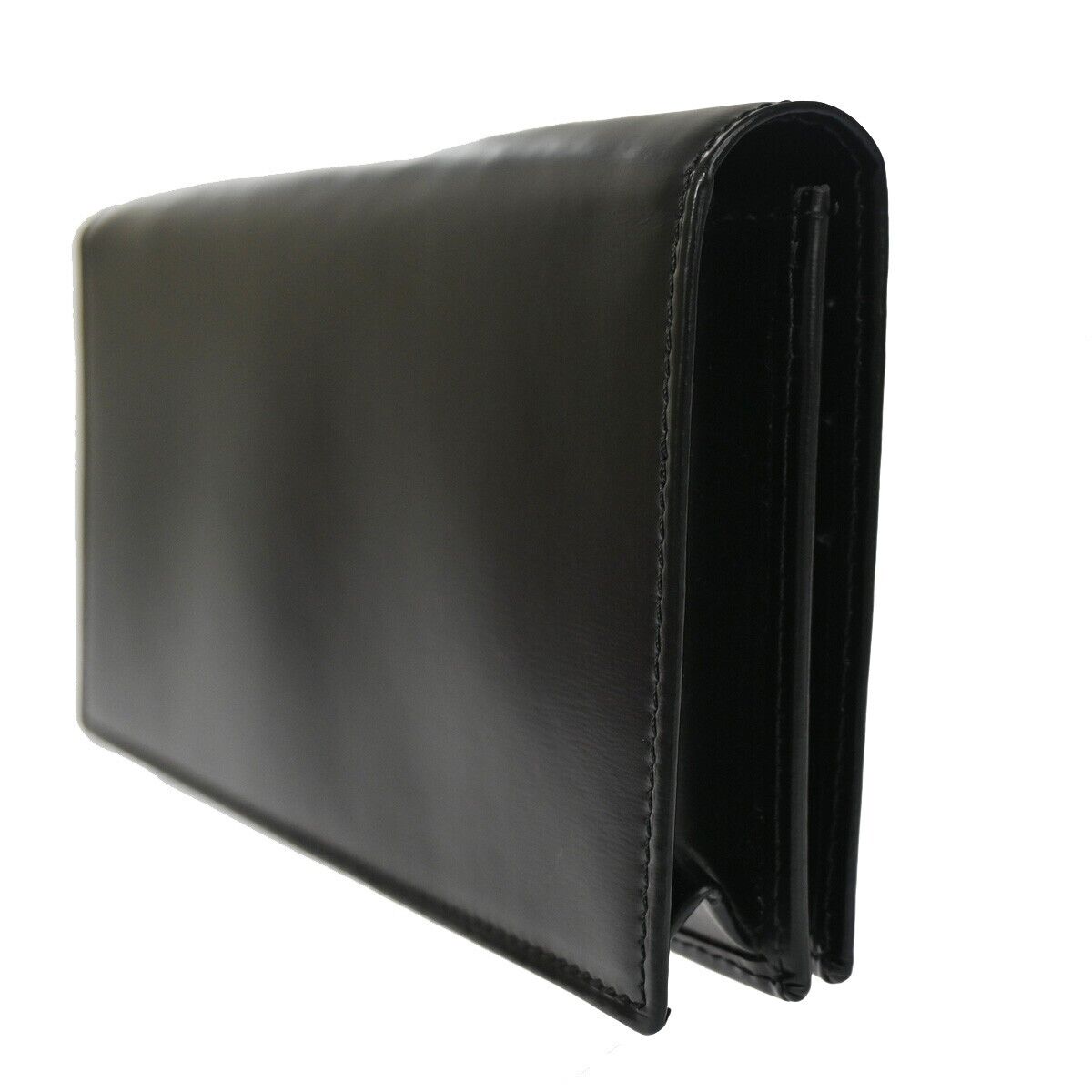 CARTIER 2C Logo Bifold Wallet Purse Leather Black Silver Made in France 69GA852