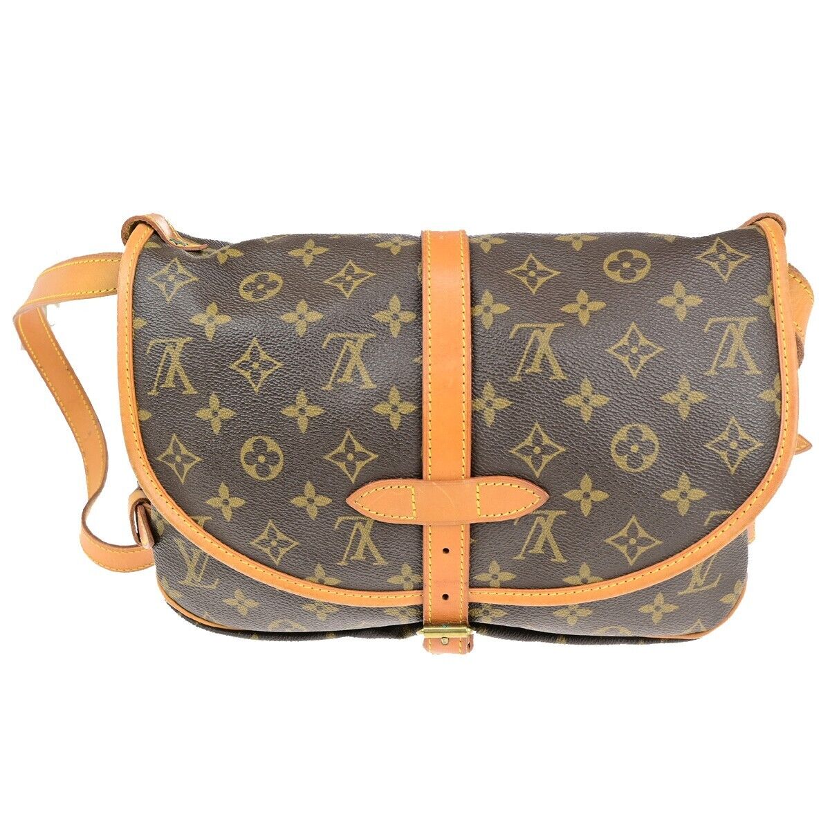 LOUIS VUITTON Logo Saumur 30 Shoulder Bag Monogram Leather Brown M42256 16ED410