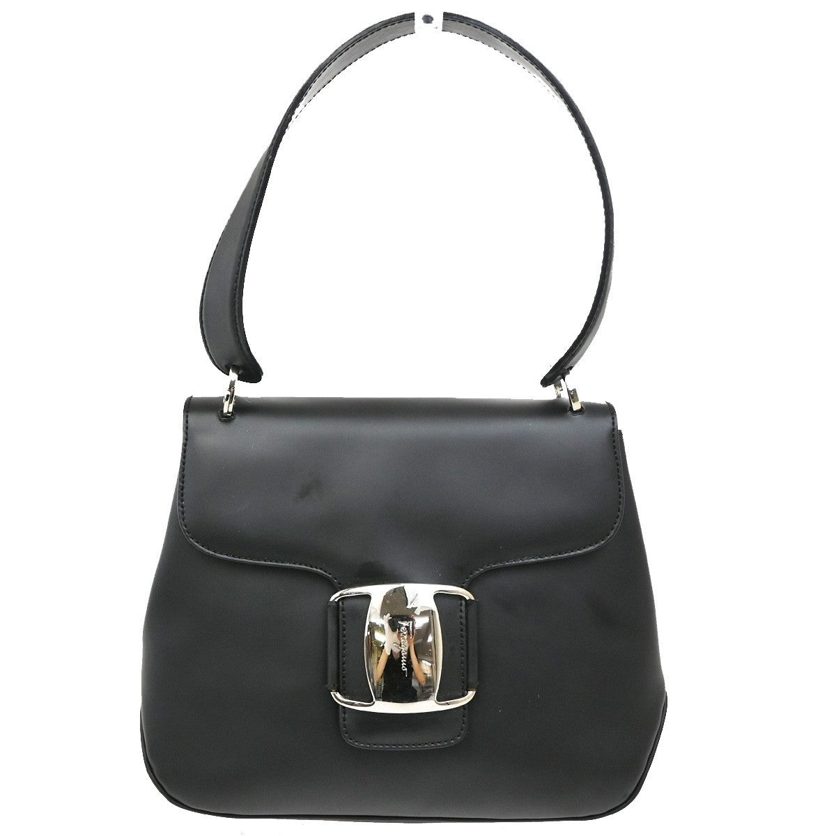 SALVATORE FERRAGAMO Logo Vara Shoulder Hand Bag PVC Black 07KB745