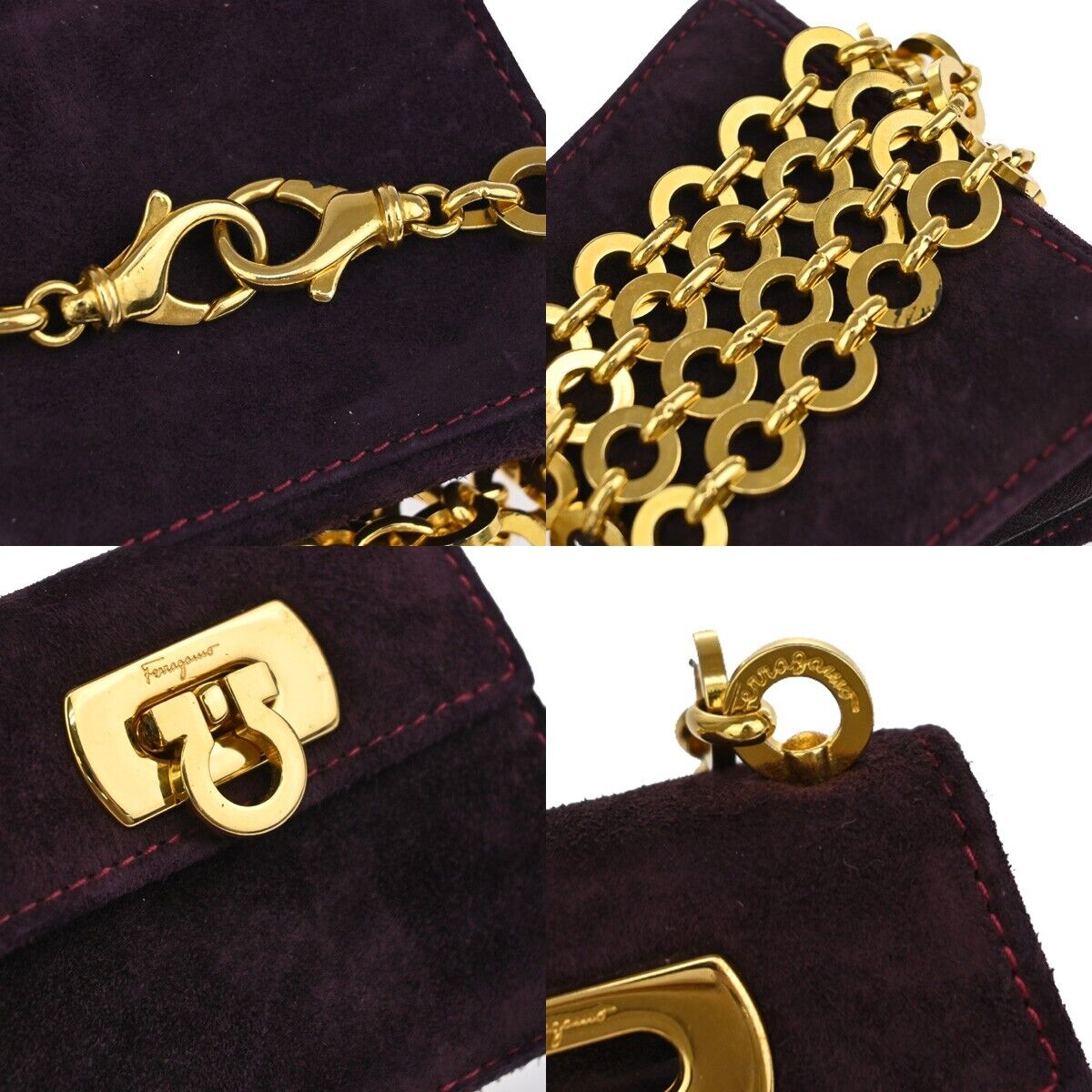 SALVATORE FERRAGAMO Gancini Mini Chain Shoulder Bag Suede Leather Purple 80EA650
