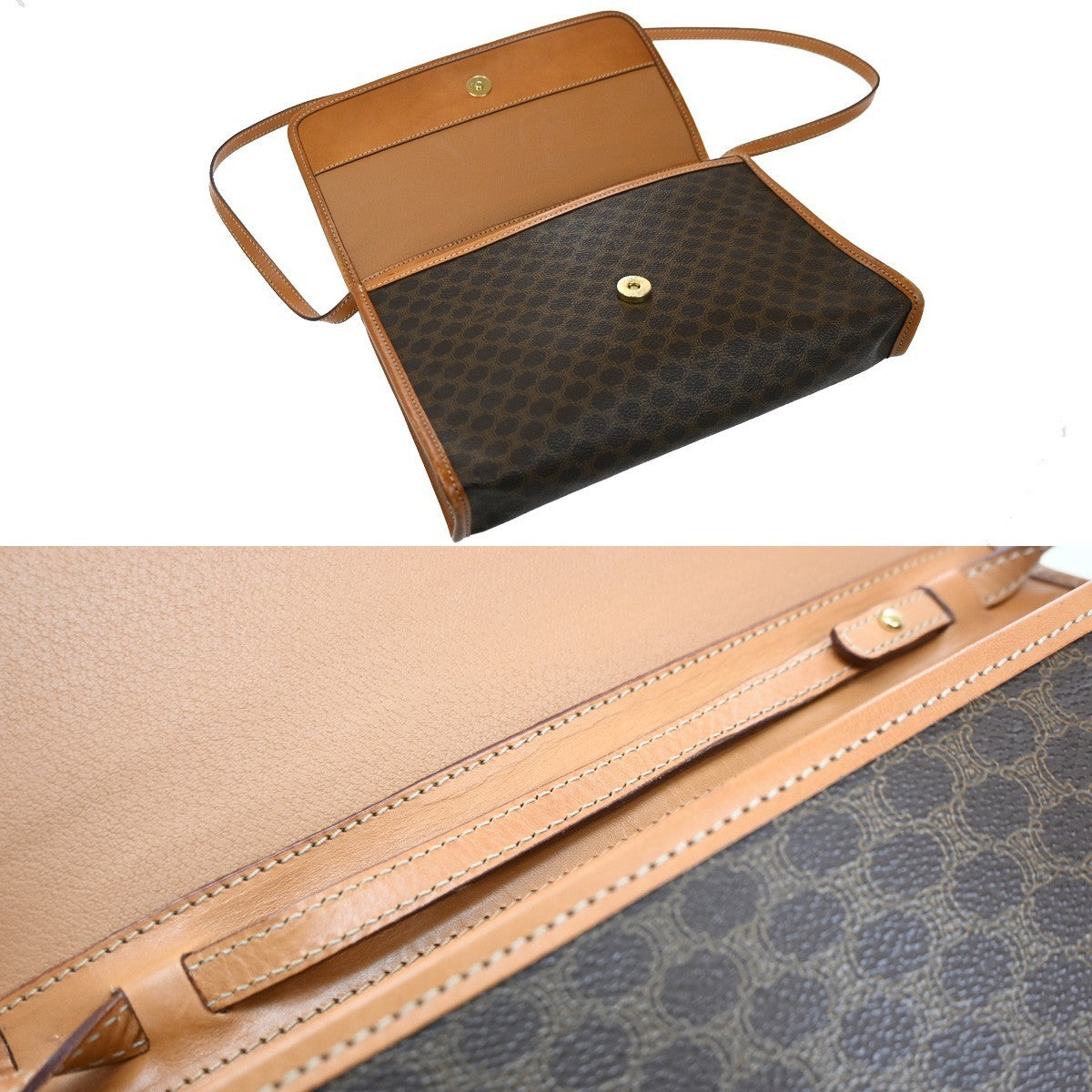 CELINE Logo Macadam Pattern 2Way Shoulder Clutch PVC Leather Brown Italy 30CA499