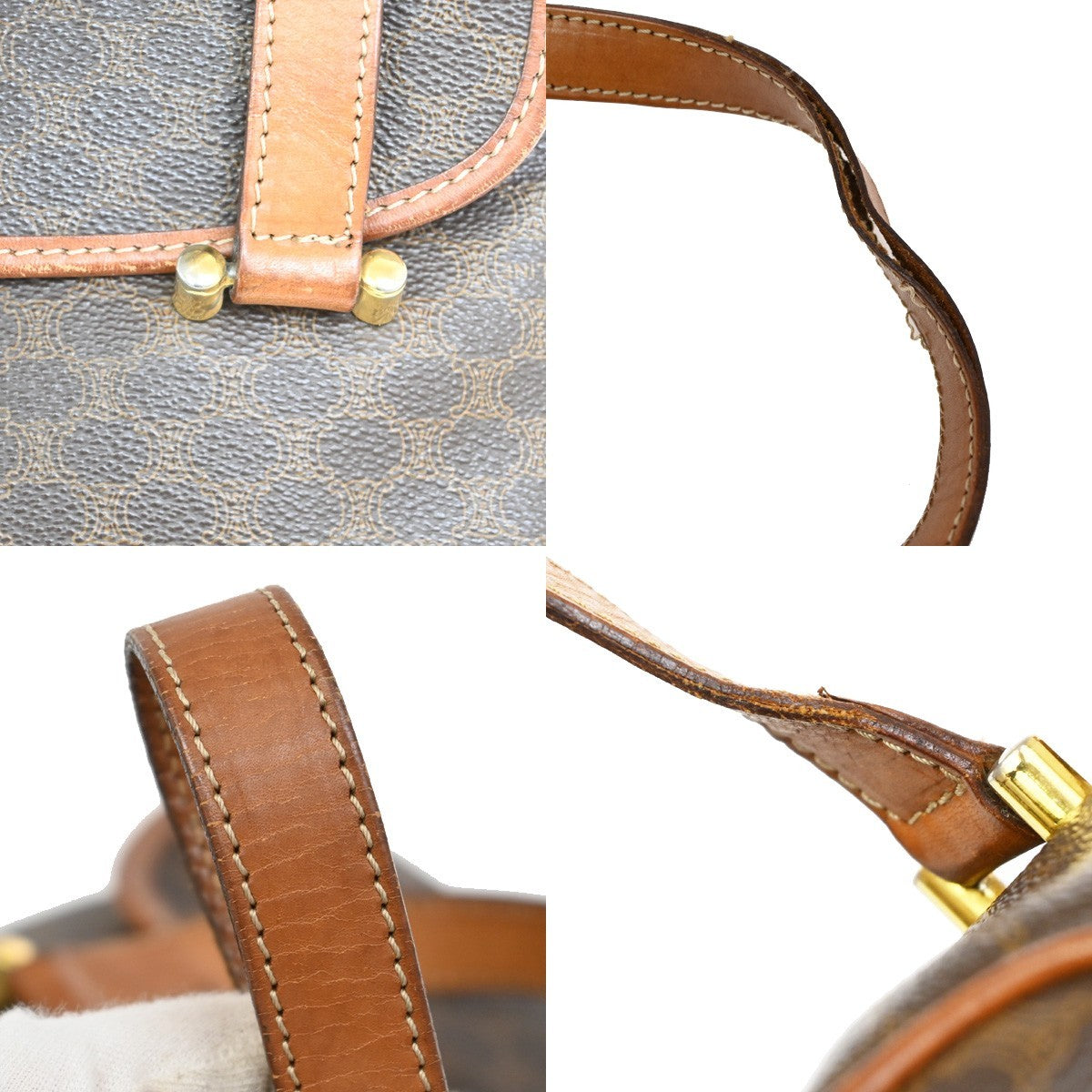 CELINE Logo Macadam Pattern Shoulder Bag PVC Leather Brown Italy 60KB547
