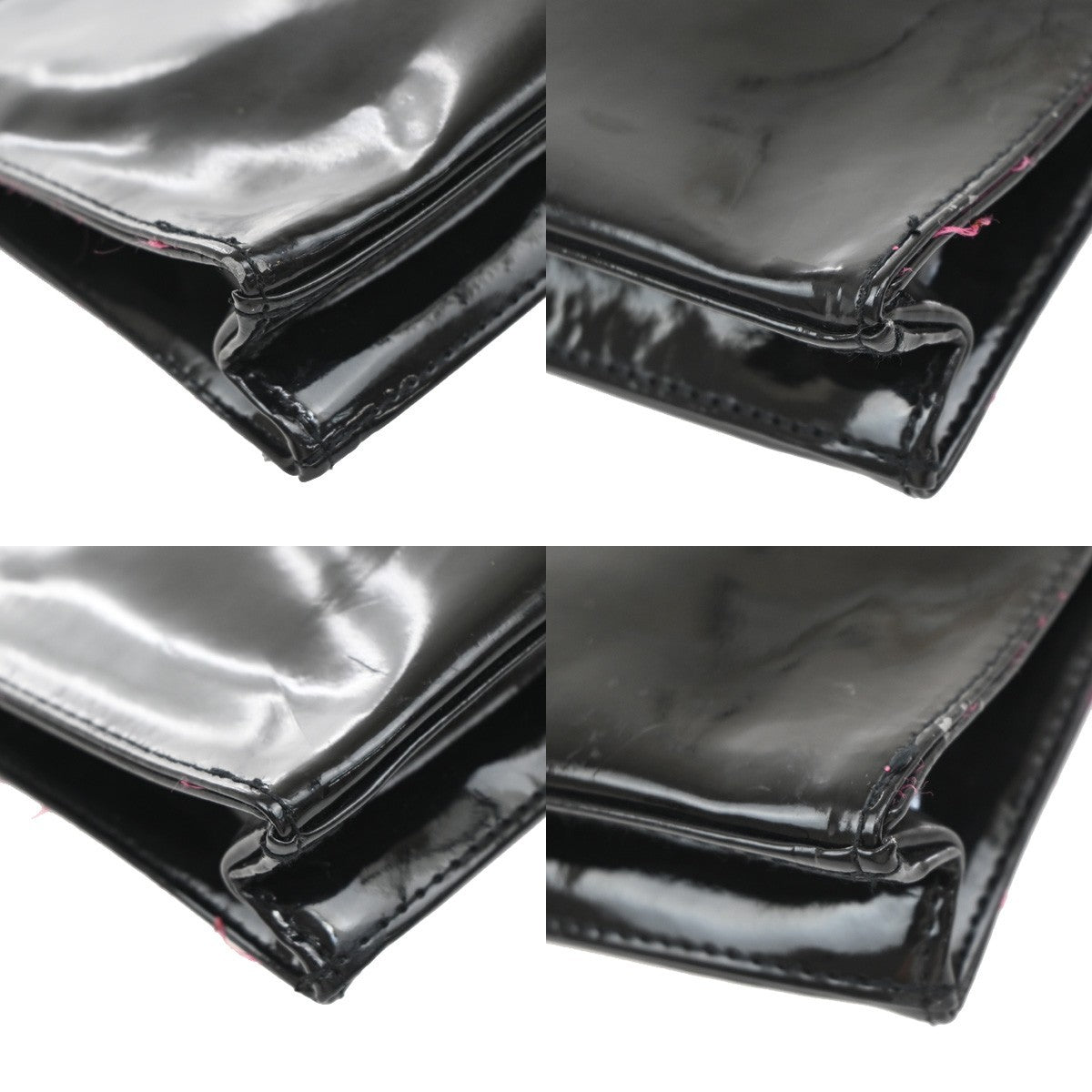YVES SAINT LAURENT YSL Logo Pouch Bag Patent Leather Black Pink GHW 03KB043