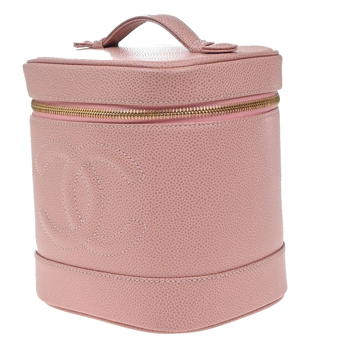 CHANEL CC Logo Cosmetic Vanity Hand Bag Grained Calfskin Leather Pink 674RP132