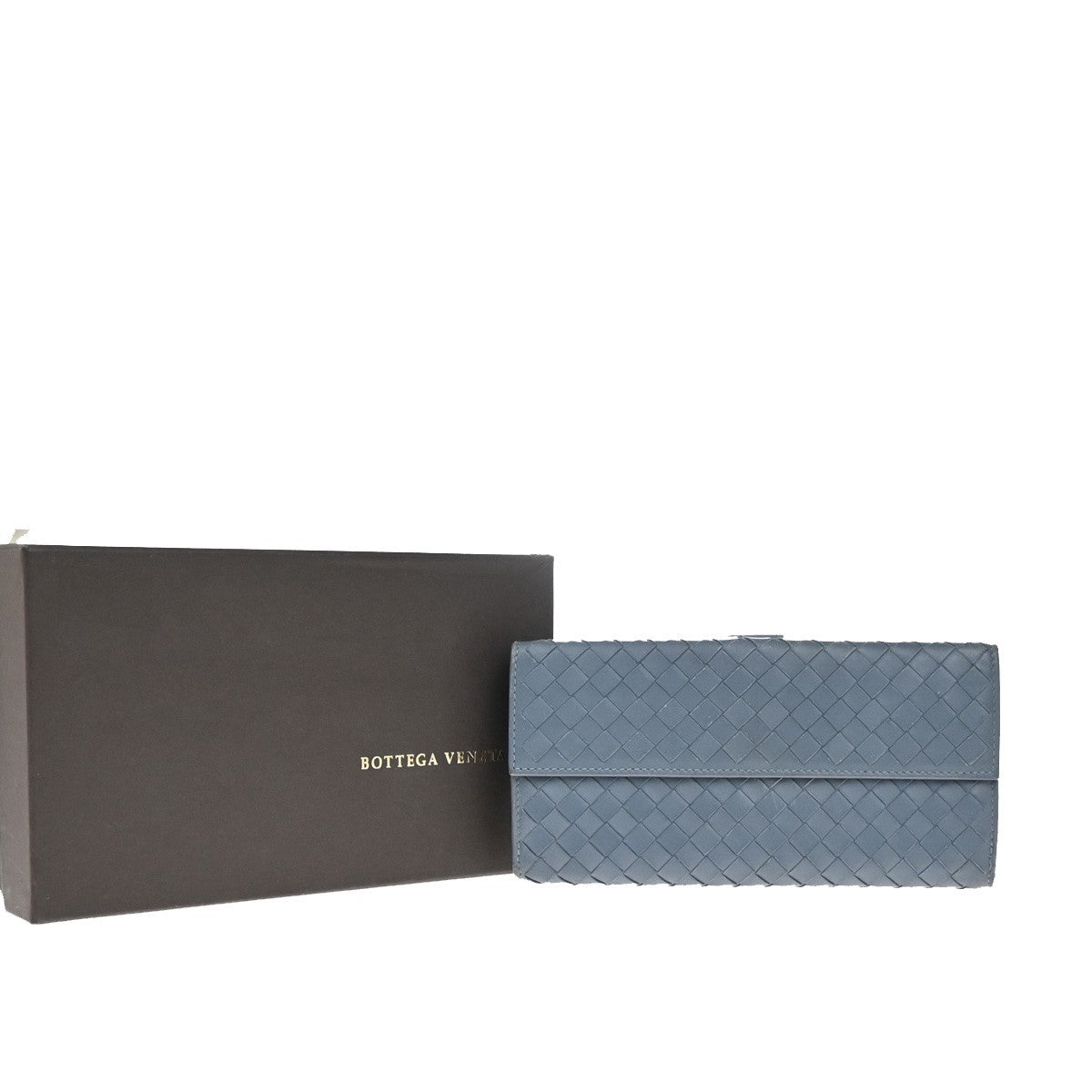 BOTTEGA VENETA Logo Intrecciato Long Bifold Wallet Leather Blue 67KP374