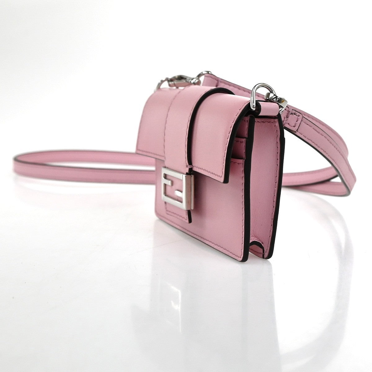 FENDI Logo Micro Baguette Crossbody Shoulder Hand Bag Leather Pink SHW 76YJ049
