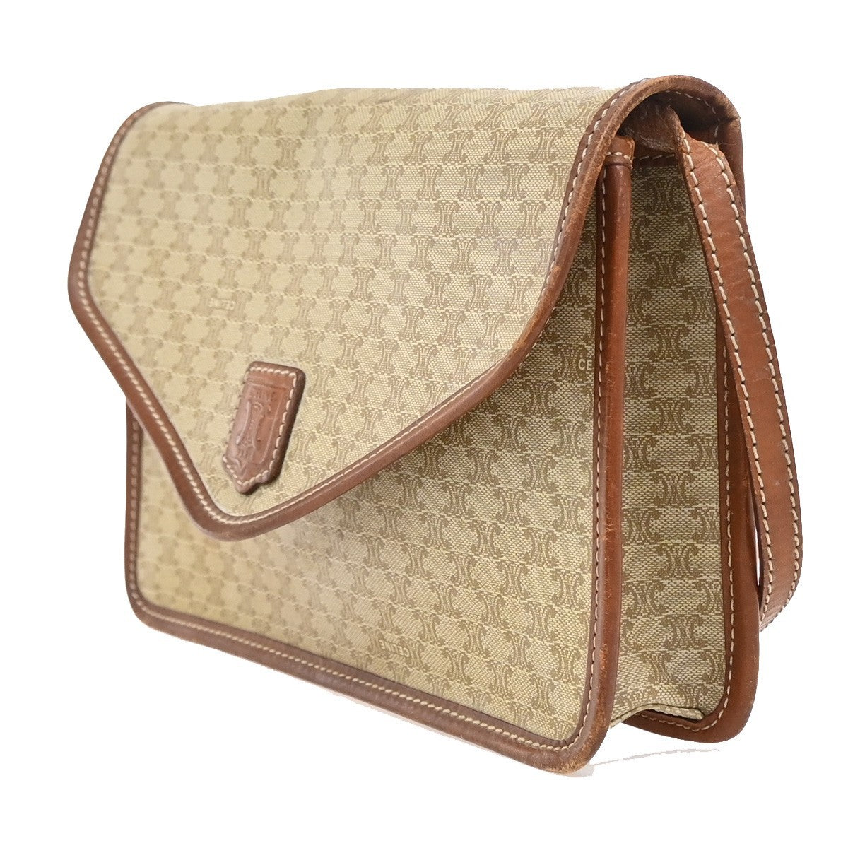 CELINE Logo Macadam Pattern Shoulder Bag PVC Leather Brown Italy 02EF821