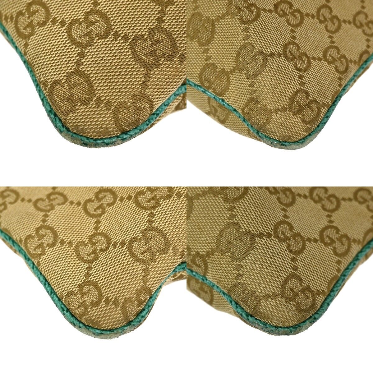GUCCI Logo GG Pattern Crossbody Shoulder Bag Canvas Leather Beige Green 67EA104