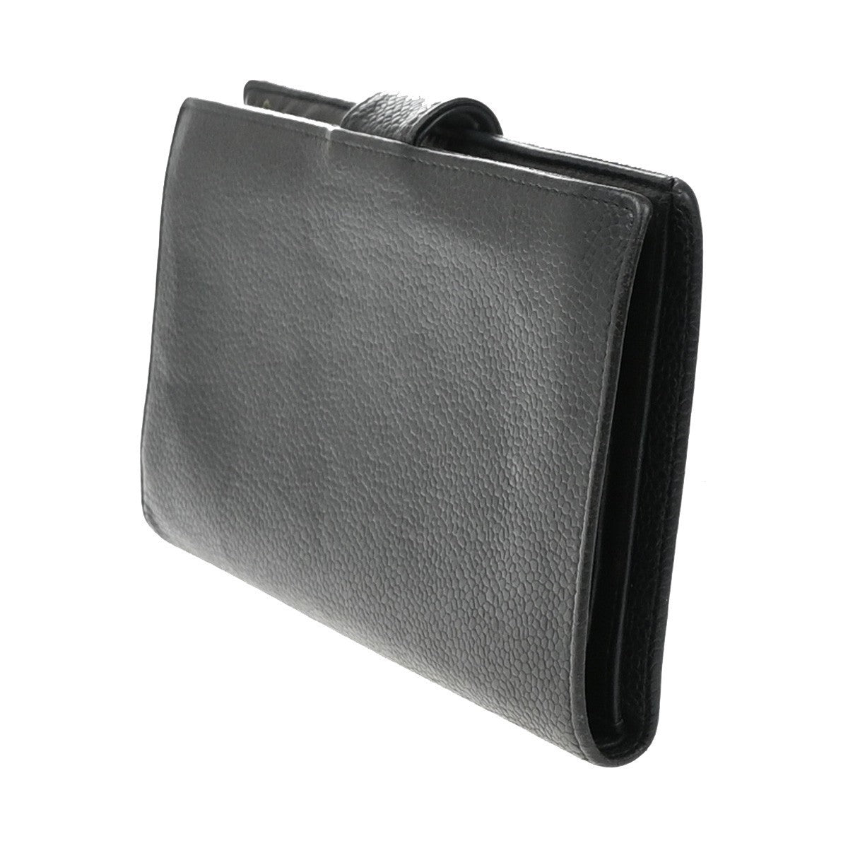 CHANEL CC LOGO Long Bifold Wallet Grained Calfskin Leather Black France 16RF965