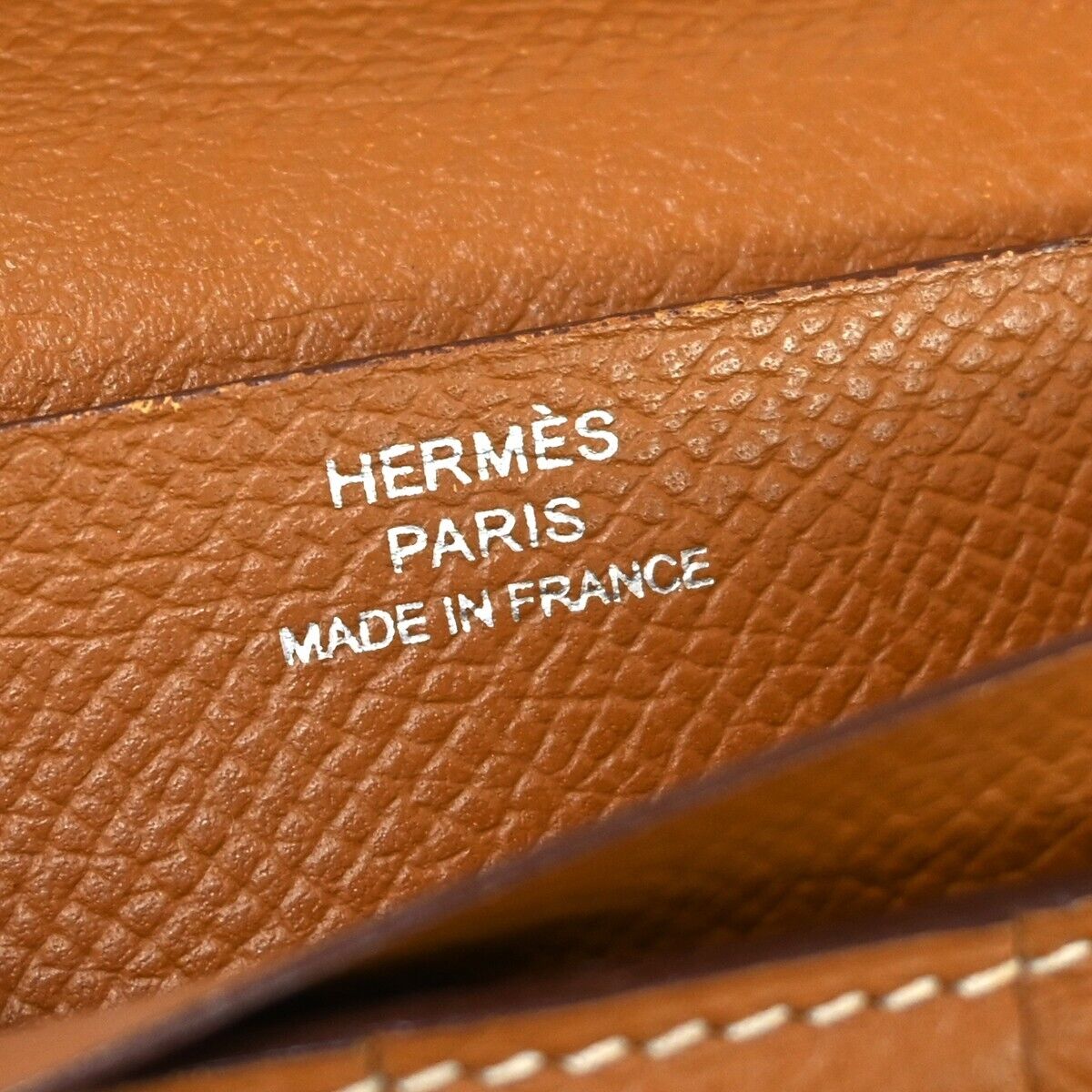 HERMES Logo Bearn Long Trifold Wallet Purse Chevre Leather Brown France 36GA820