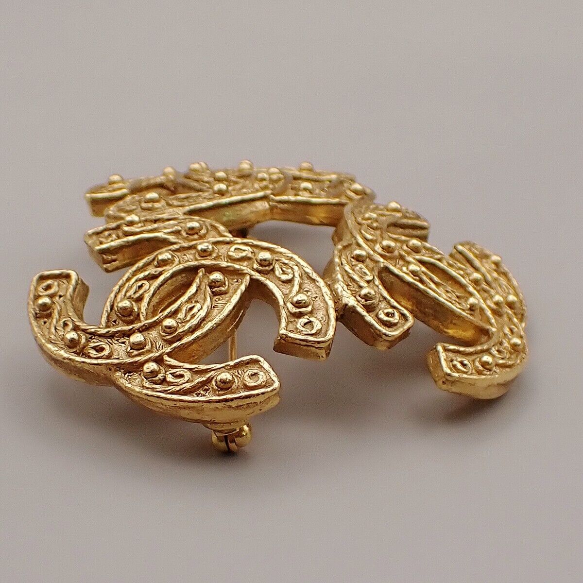 CHANEL Triple CC Logo Pin Brooch 94A Gold France Vintage Accessory 20RJ798