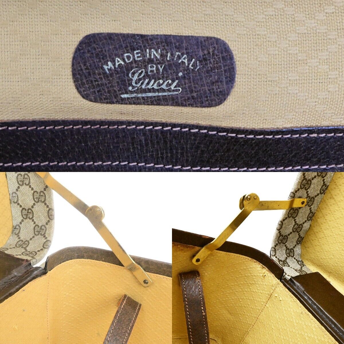 GUCCI Logo GG Pattern Suitcase Hand Bag Supreme Leather Brown Italy 03FB256