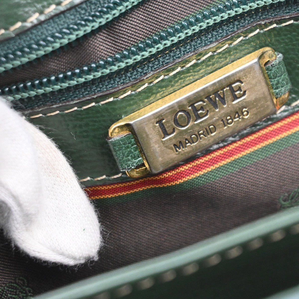 LOEWE Velazquez Logo Shoulder Bag Suede Leather Green Blue GHW Spain 97MA549