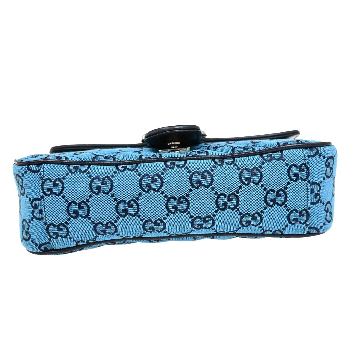 GUCCI GG Pattern Marmont Chain Shoulder Bag Canvas Leather Blue SHW 631RF272