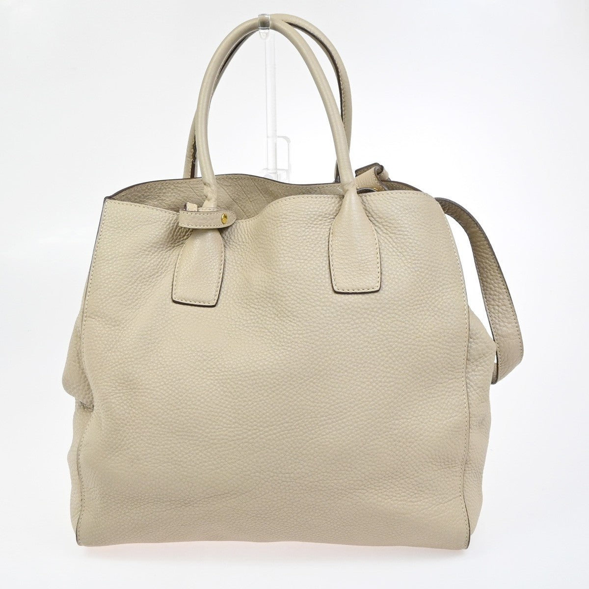 PRADA Logo Large 2Way Shoulder Hand Tote Bag Leather Beige GHW Italy 80KC640