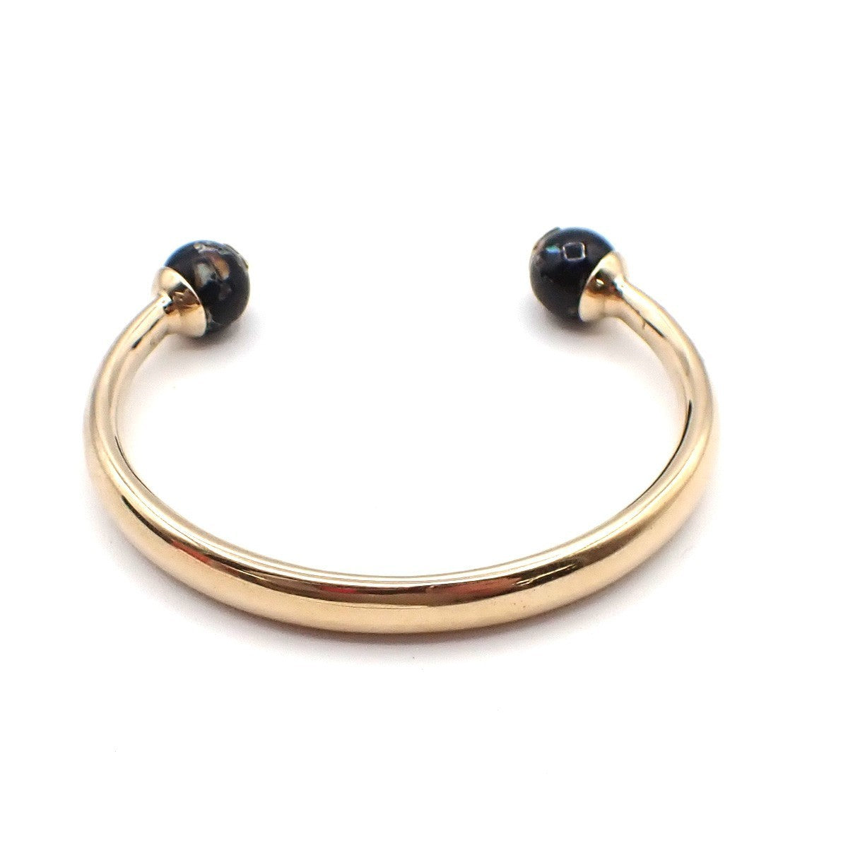 CHRISTIAN DIOR Logo Sphere Bangle Size S Black Enamel Gold 05KP448