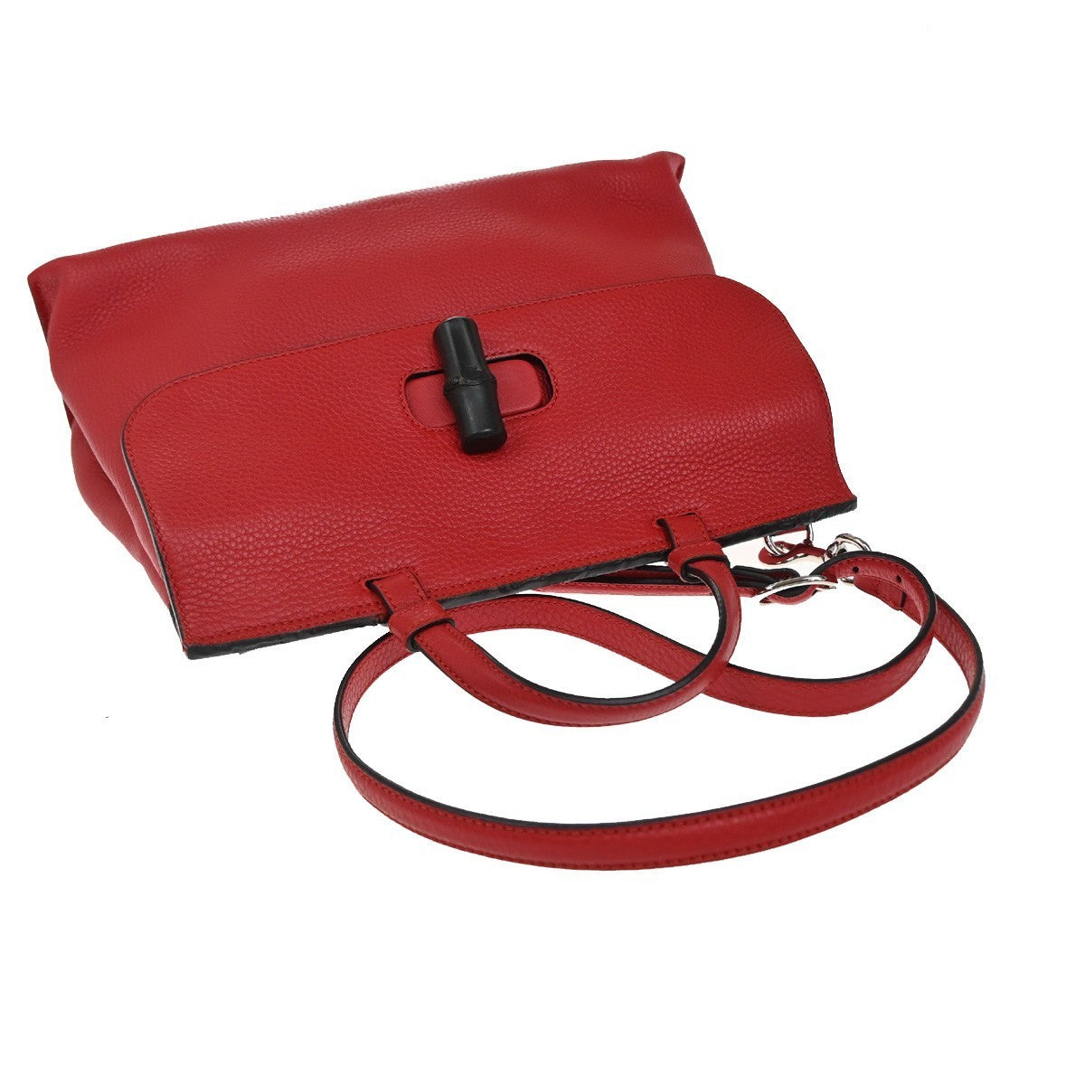 GUCCI GG Logo Daily 2Way Shoulder Hand Bag Bamboo Leather Red 74KP010