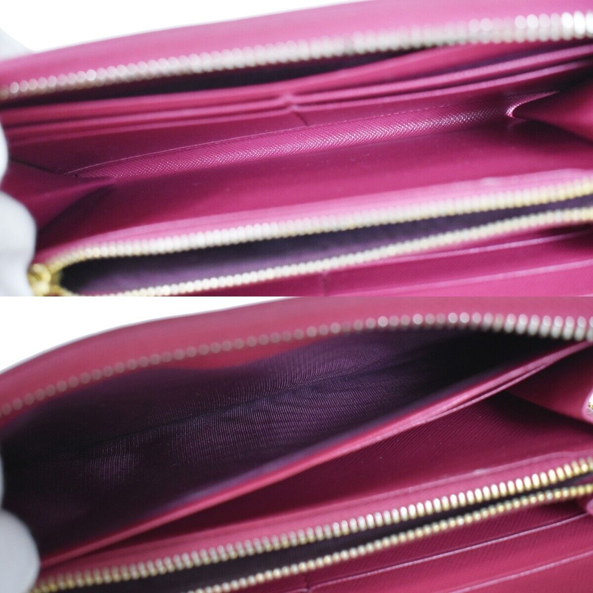 PRADA Logo Long Bifold Wallet Purse Saffiano Leather Pink Gold Italy 68GA564