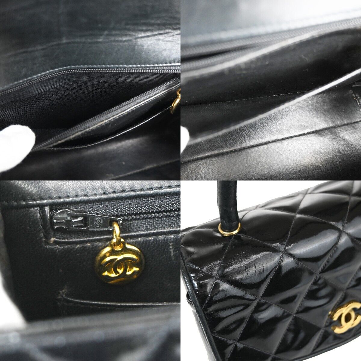 CHANEL CC Logo Matelasse 23 Hand Bag Patent Leather Black GHW 691RJ745