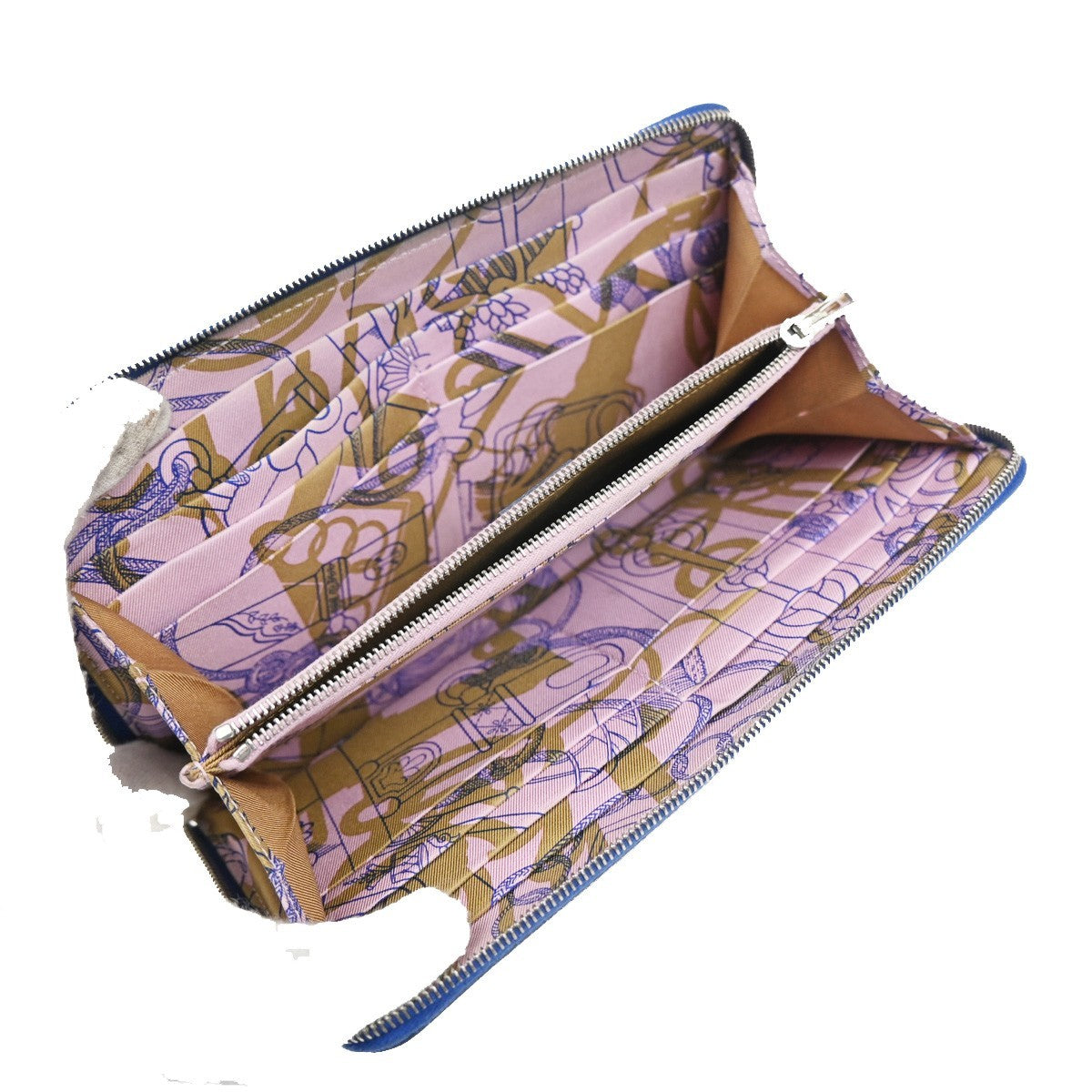 HERMES Azap Silk In Zip Around Long Wallet Epsom Leather Blue SHW France 38RL950
