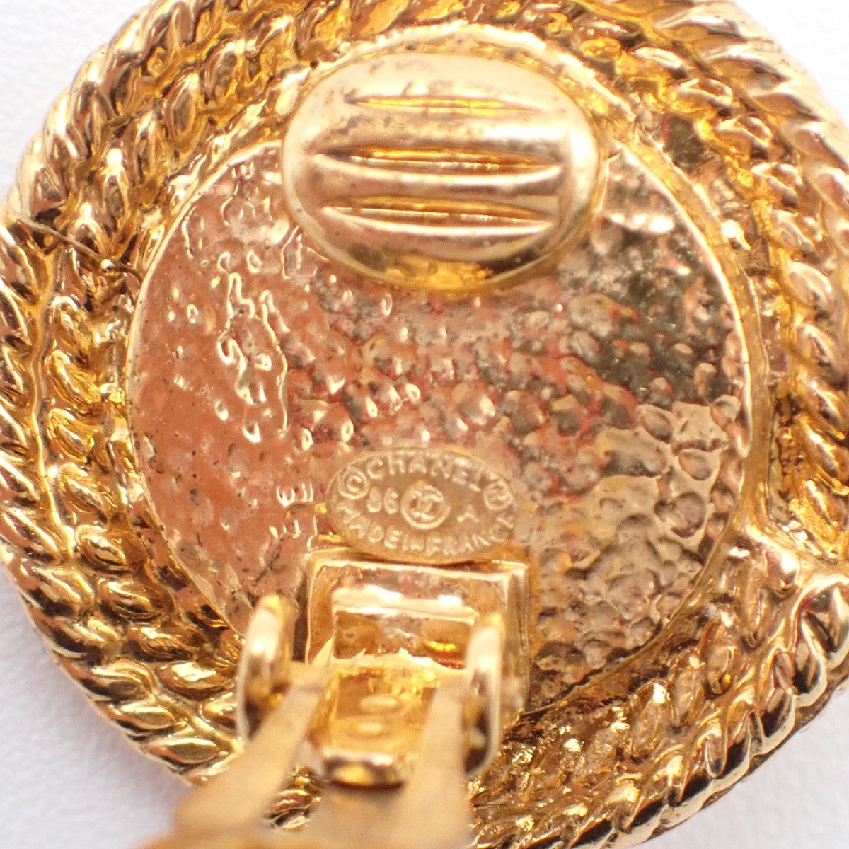 CHANEL CC Logo round Button Earrings Clip-On Color Stone Gold Brown 30RF761