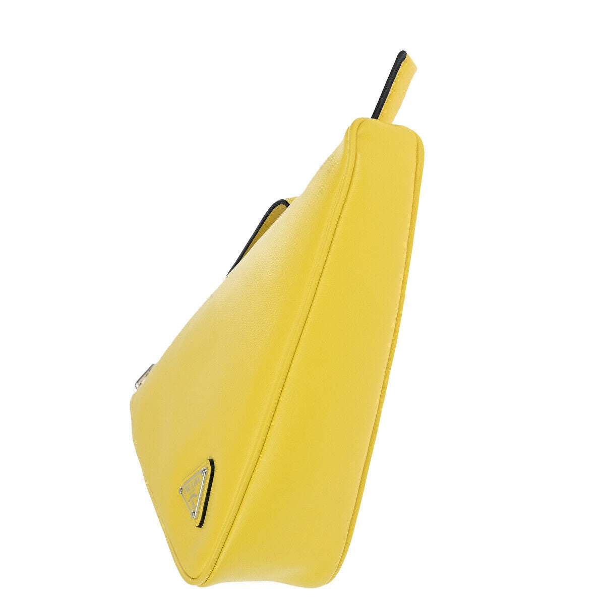 PRADA Logo Triangle Clutch Hand Bag Grace Lux Leather Yellow Sole SHW 43RK741