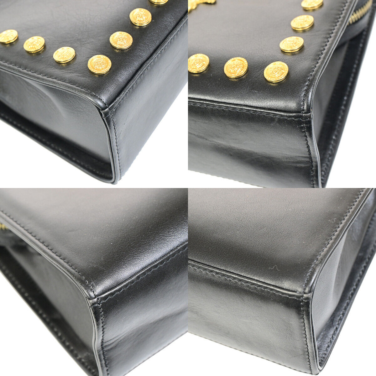 GIANNI VERSACE Logo Medusa Chain Shoulder Bag Leather Black GHW 72YG342