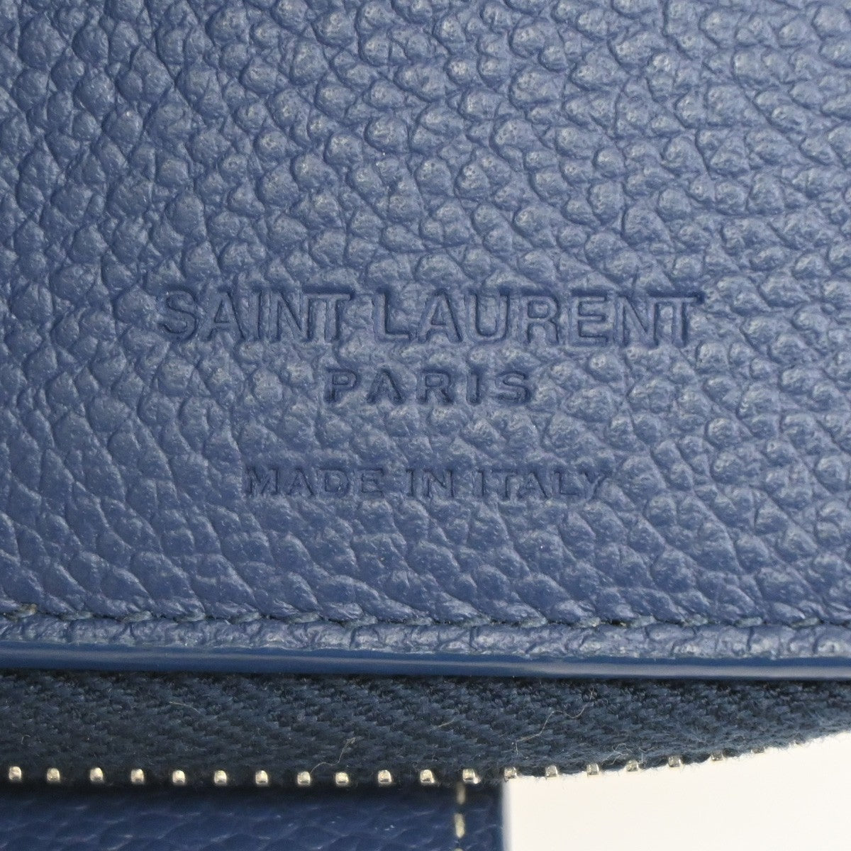 YVES SAINT LAURENT Zipper Around Compact Wallet  Leather Blue 65KB728