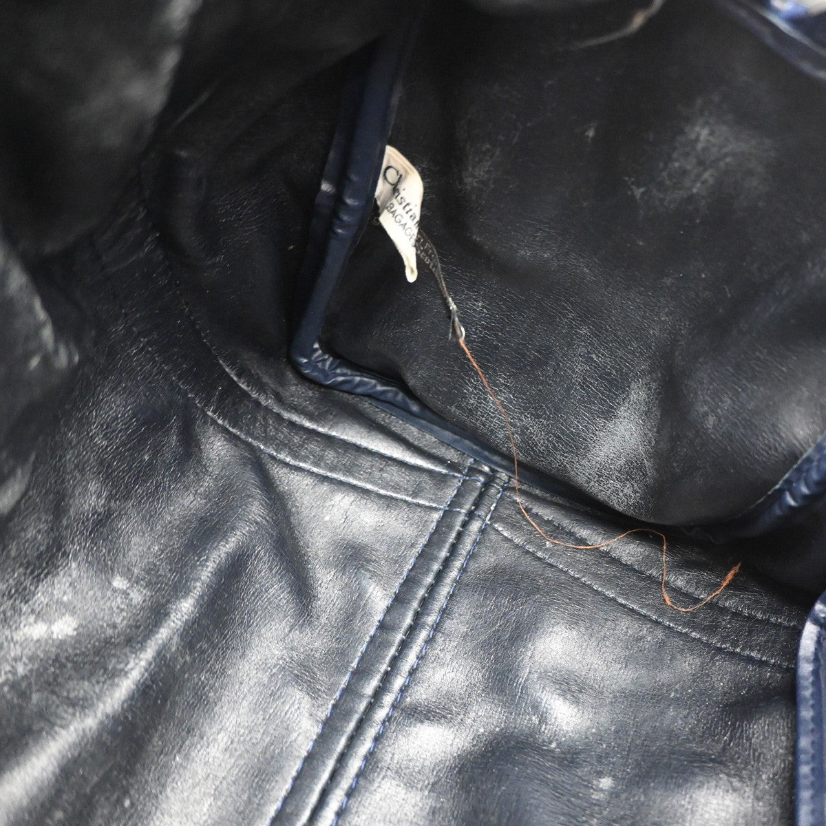 CHRISTIAN DIOR Logo Trotter Pattern Hand Bag Canvas Leather Blue France 88YJ217