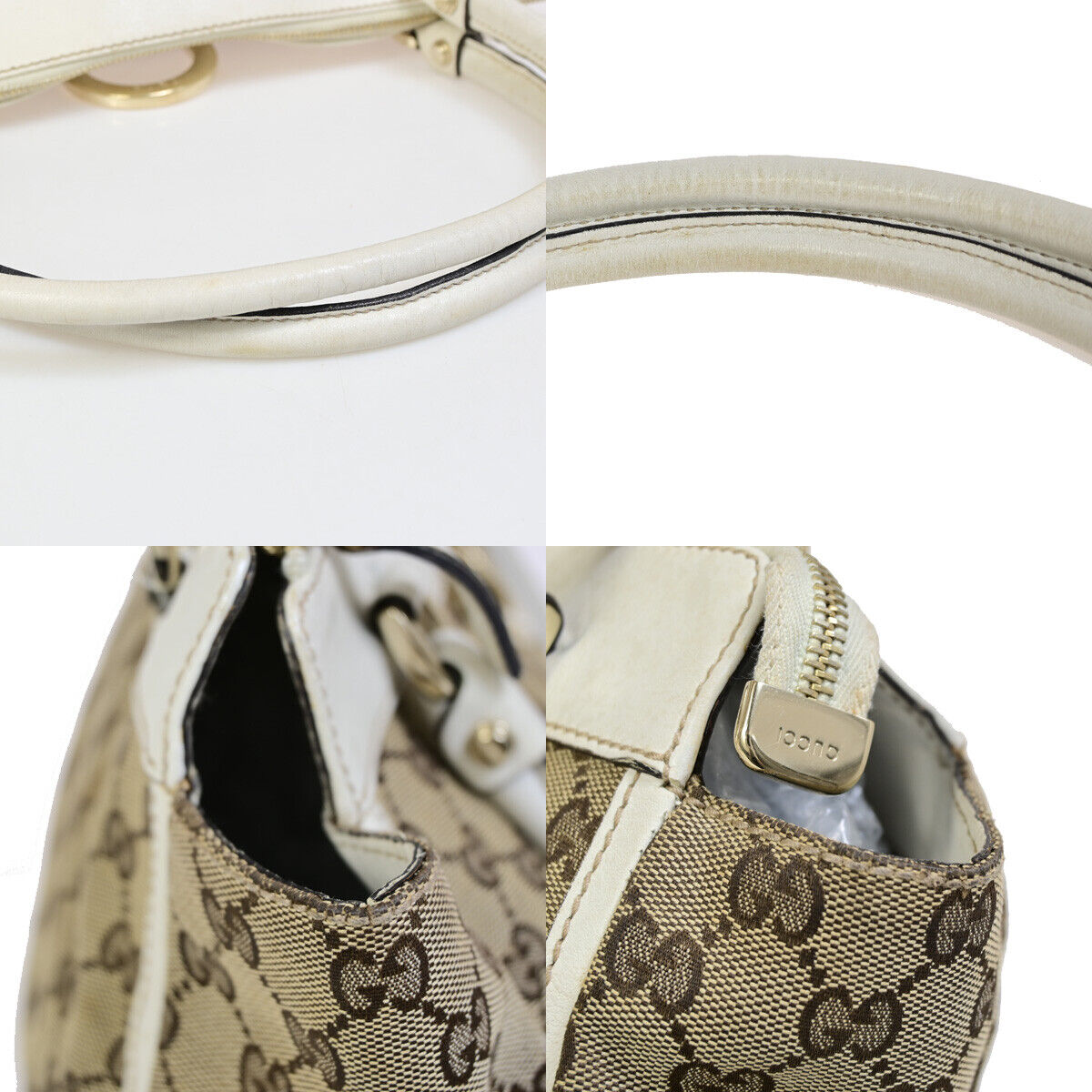 GUCCI Logo Abbey GG Pattern Shoulder Bag Canvas Leather Brown White GHW 66YG263