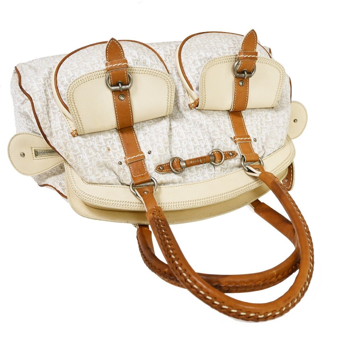 CHRISTIAN DIOR Trotter Shoulder Hand Bag Canvas Leather Ivory Brown SHW 80EA768