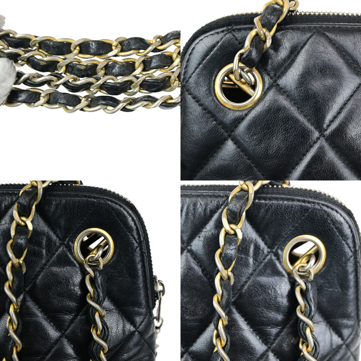 CHANEL CC Logo Matelasse Chain Shoulder Bag Leather Black GHW Vintage 10RK661