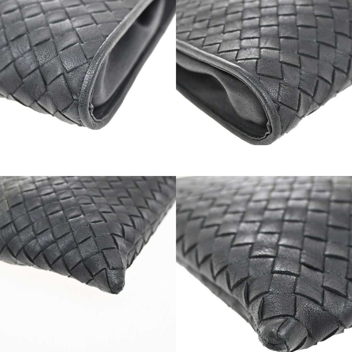 BOTTEGA VENETA Logo Intrecciato Clutch Hand Bag Leather Black BE KI 35YH811