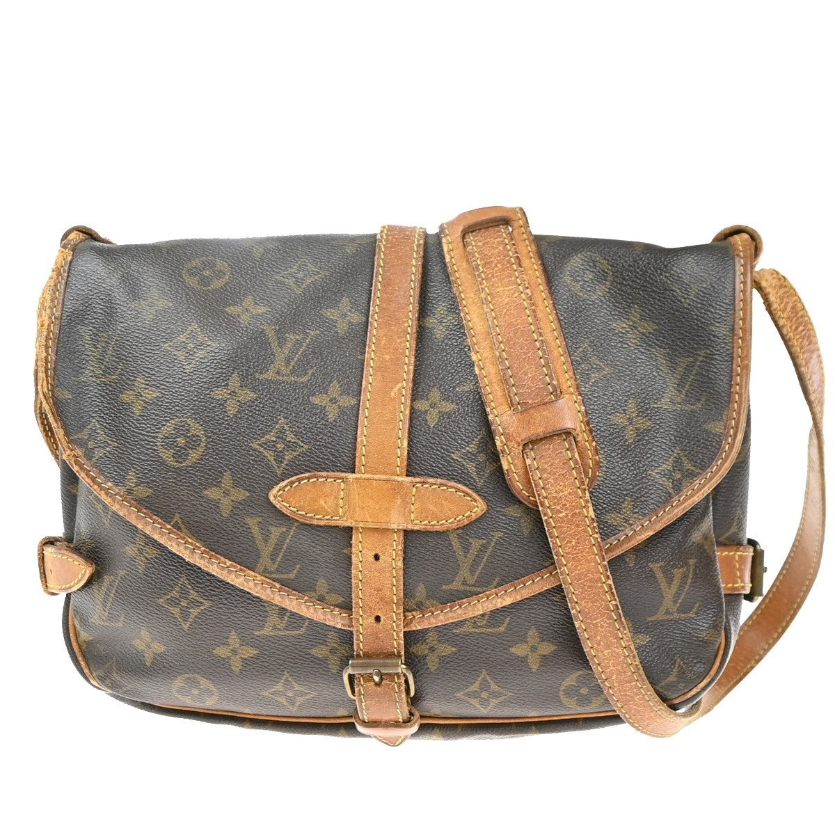 LOUIS VUITTON Logo Saumur 30 Shoulder Bag Monogram Leather Brown M42256 86MA434