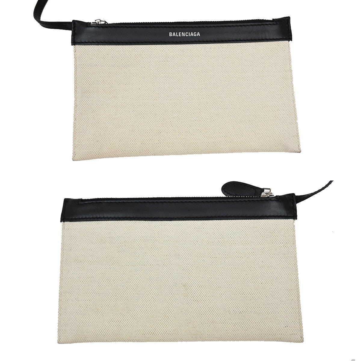 BALENCIAGA Logo Navy Cabas S Hand Tote Bag Canvas Leather Black White 34EF266