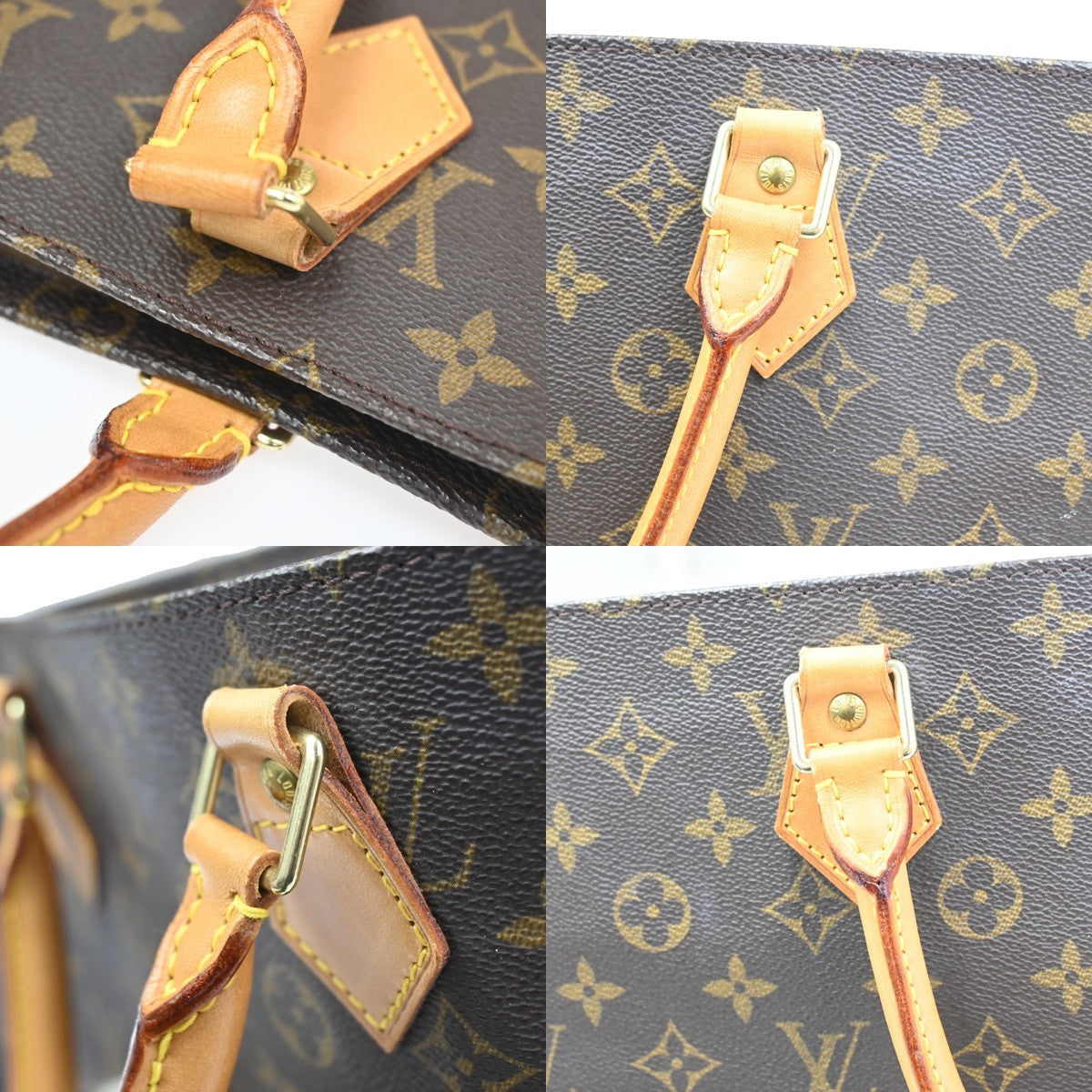 LOUIS VUITTON Logo Sac Plat Hand Tote Bag Monogram Leather Brown M51140 37CA671