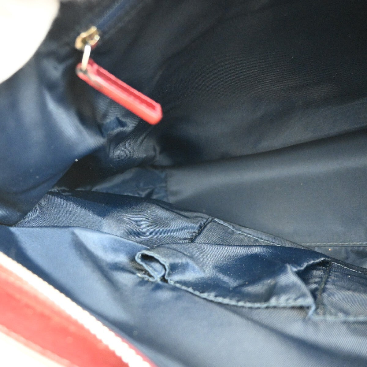 CHRISTIAN DIOR Trotter Pattern Hand Bag Canvas Leather Navy Blue Red 16EE257