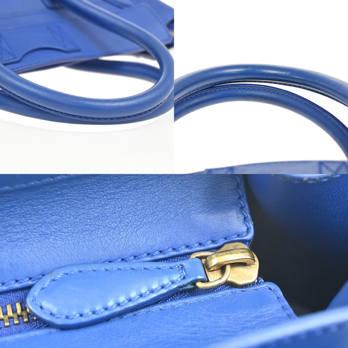 CELINE Luggage Mini Top Handle Tote Hand Bag Leather Blue GHW Italy 95RL900