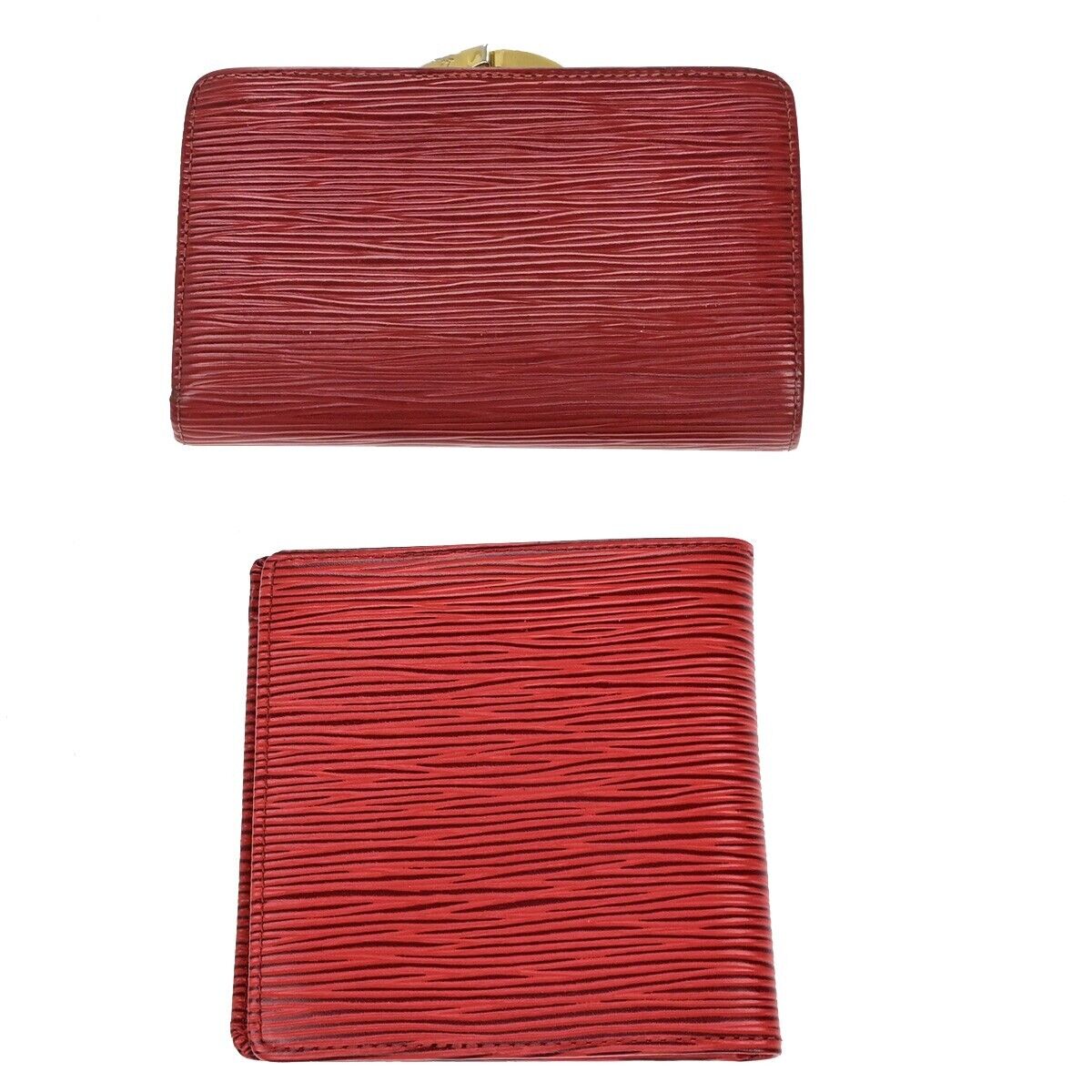 LOUIS VUITTON LV Logo 2 Set Bifold Wallet Purse Epi Leather Red Ruby 09ED974