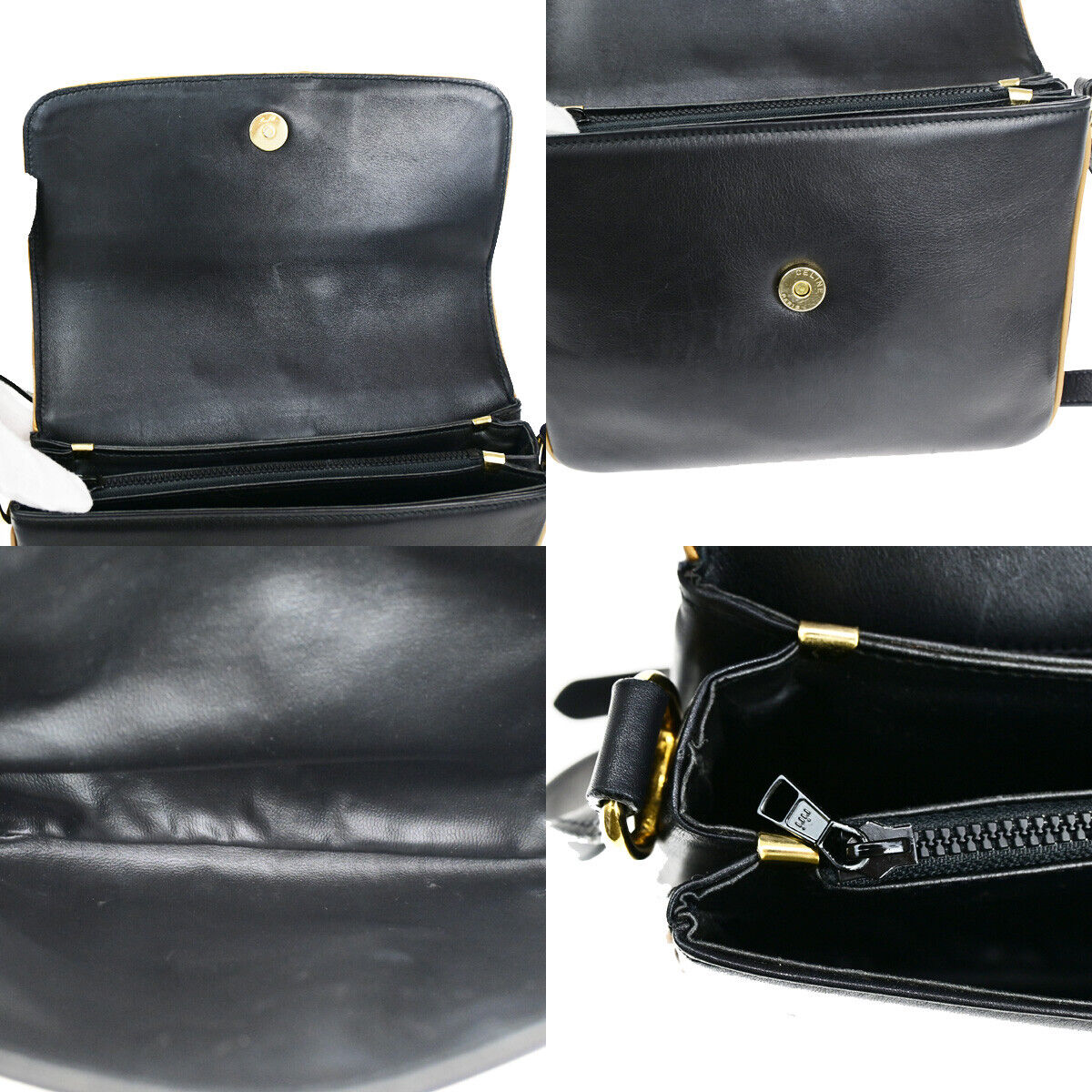 CELINE Logo Horse Carriage Shoulder Bag Leather Black GHW Italy 37YG546