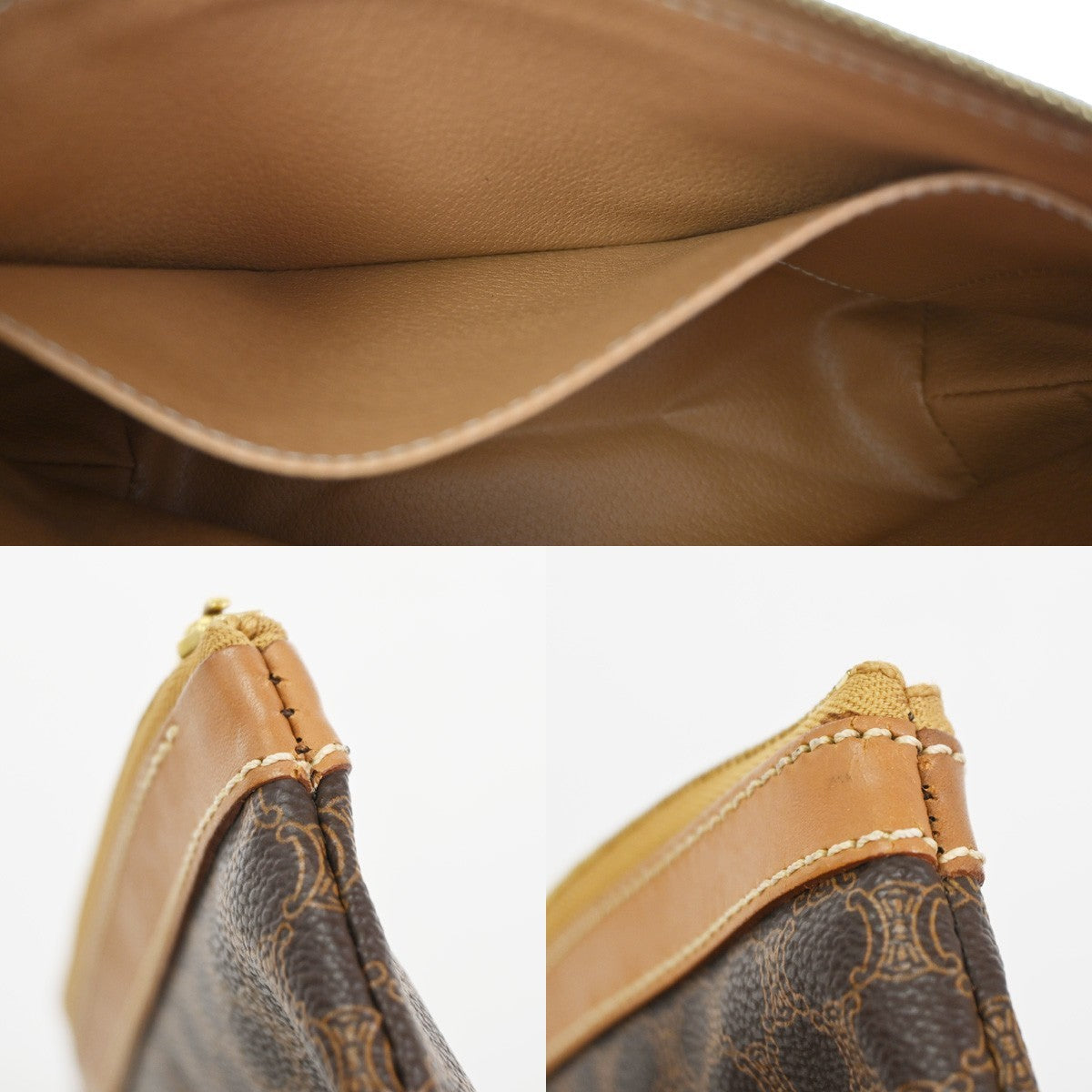 CELINE Logo Macadam Pattern Clutch Pouch Bag PVC Leather Brown GHW Italy 38KD013