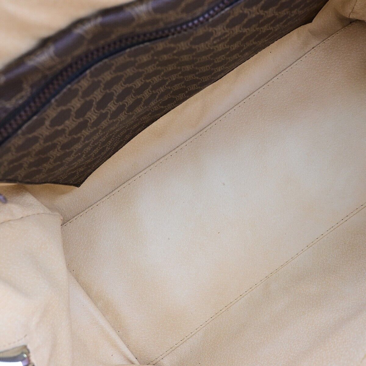 CELINE Macadam Pattern Travel Hand Bag PVC Leather Brown Gold Italy 05ED370