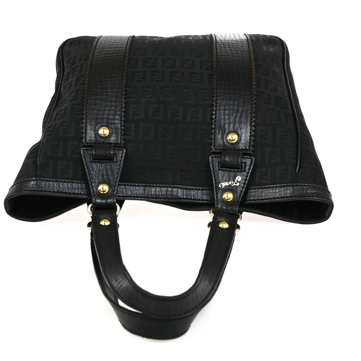 FENDI Logo Zucchino Hand Tote Bag Canvas Leather Black GHW Italy 96CA964