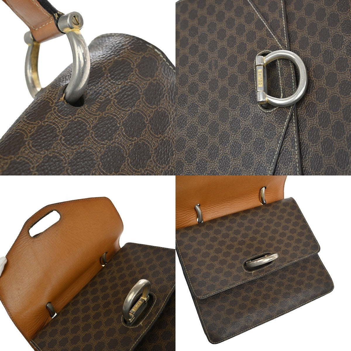 CELINE Logo Macadam Pattern Hand Bag PVC Leather Brown GHW Italy 61KB708
