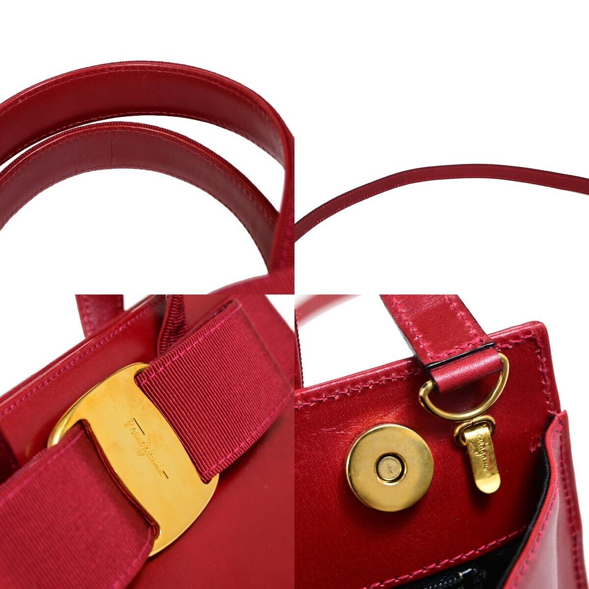 SALVATORE FERRAGAMO Logo Vara 2Way Shoulder Hand Bag Canvas Leather Red 30FA618