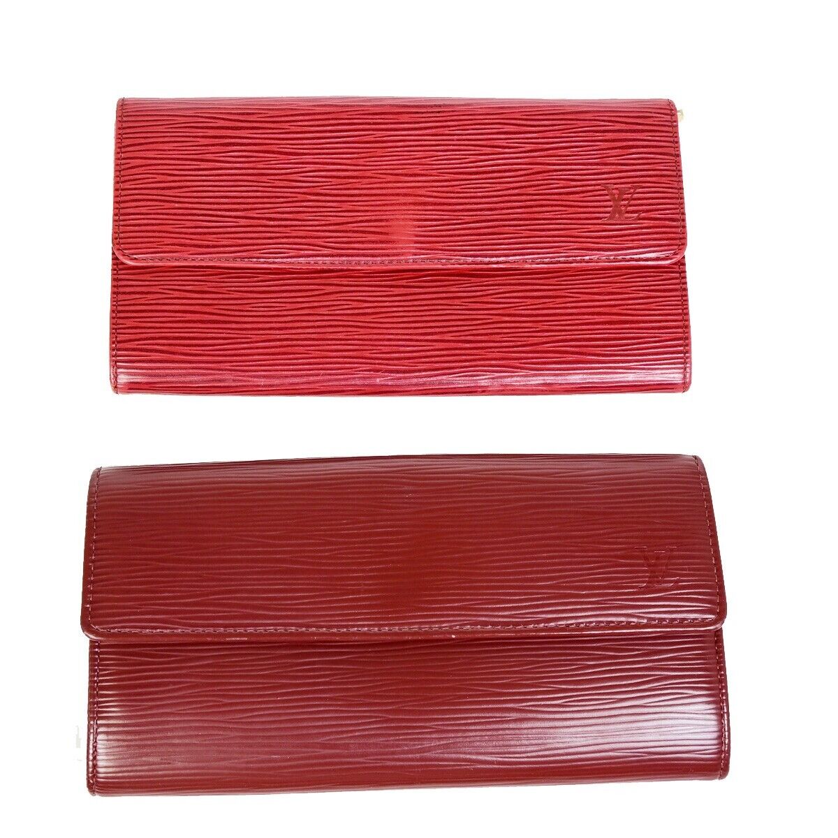 LOUIS VUITTON LV Logo 2 Set Bifold Long Wallet Epi Leather Red Ruby 61KA294