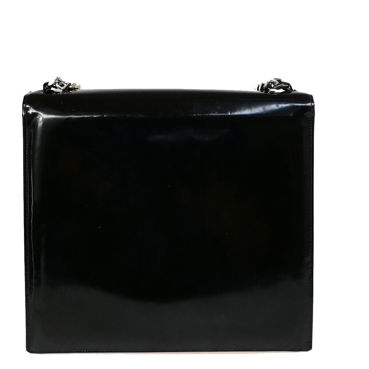 CHANEL CC Logo Chain Hand Bag Patent Leather Black SHW France Vintage 660RJ868